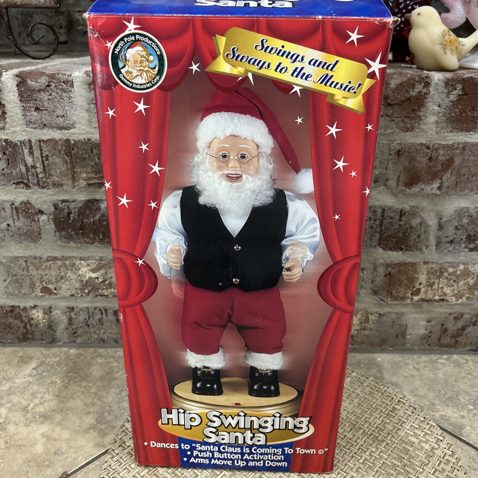 Vintage Hip Swinging Santa Gemmy Industries 1998 Christmas Tested/Working w/ Box