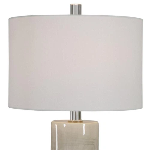 Uttermost Zesiro Modern Ceramic Fabric Steel and Crystal Table Lamp in Beige - Picture 3 of 8
