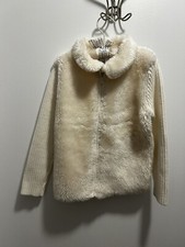 Girls Greendog White Faux Fur Cardigan Full Zipper Jacket Sweater Size 6 Knit