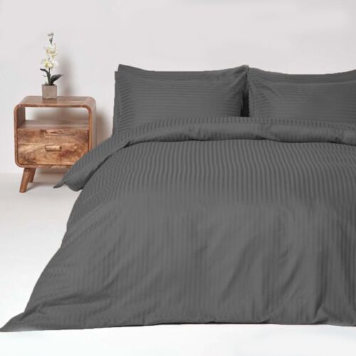 4PCS COMPLETE BEDDING SET SATIN STRIPE DUVET COVER FITTED SHEET WITH PILLOWCASE - Picture 6 of 6