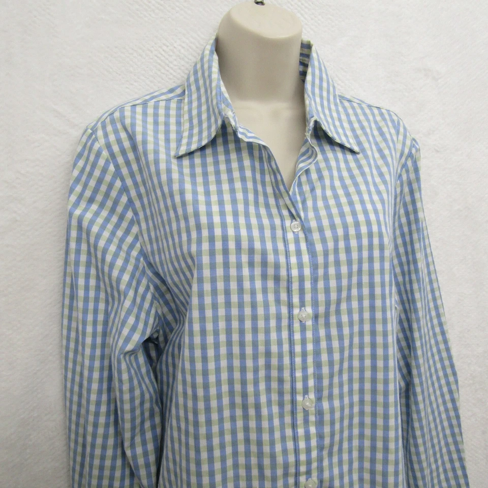 Blusa Camisa Top Botón Ciervo Blanco Mujer Grande Azul Verde A Cuadros Manga Larga Foto 3 de 4