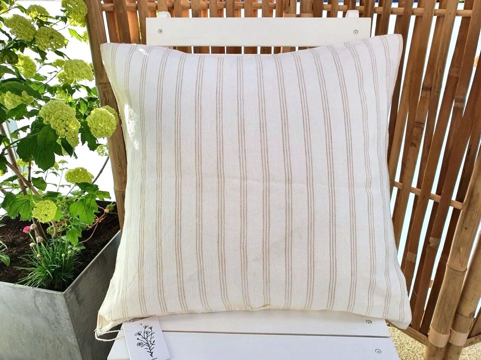 FEMME FACON Bezug 1 KISSEN HÜLLE CREAMY STRIPE Leinen creme/beige 50x50cm Shabby - Bild 1 von 1