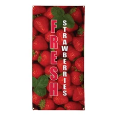 Vertical Vinyl Banner Multiple Sizes Fresh Strawberriess Food and Drink Business