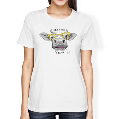 1Tee Womens Loose Fit Don't worry, Be happy Cow  T-Shirt