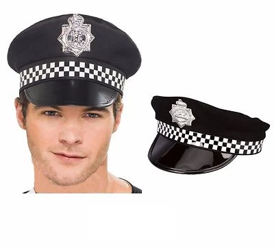 SOPHIE OUTLET Unisex Policeman Hat with Check Band - Fancy Dress Costume Accessory