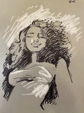 Illustration Woman Figure Portrait Ink Drawing Paper 9x12 Original Signed BVC