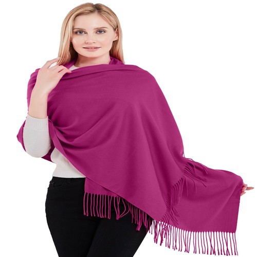 Fuchsia Purple 100% Cashmere Shawl Pashmina Wrap Hand Made in Nepal CJ Apparel - Picture 7 of 12