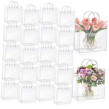 50 Pcs Clear PVC Gift Bags with Handles Transparent Gift 11.8 x 11.8 x 3.9 Inch