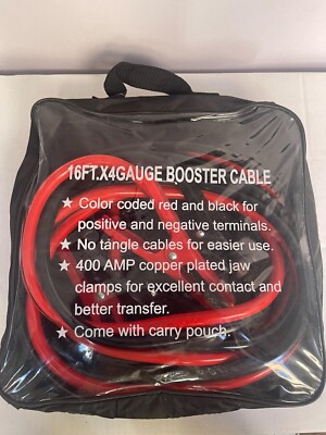 16 Ft 4 Gauge Heavy Duty Booster Cable Jumping Start Cables Power Jumper w/Pouch