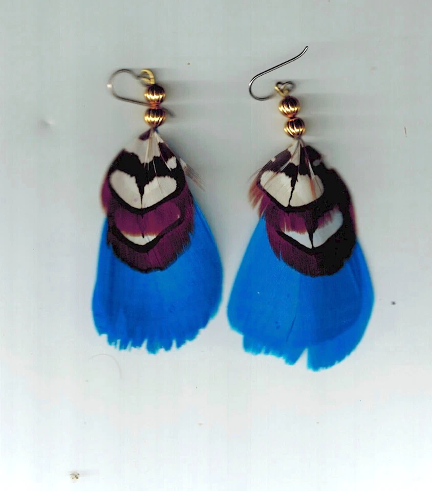 Pendientes Pluma Turquesa Ganso con Faisán Reeves Doble Cuenta Foto 3 de 4