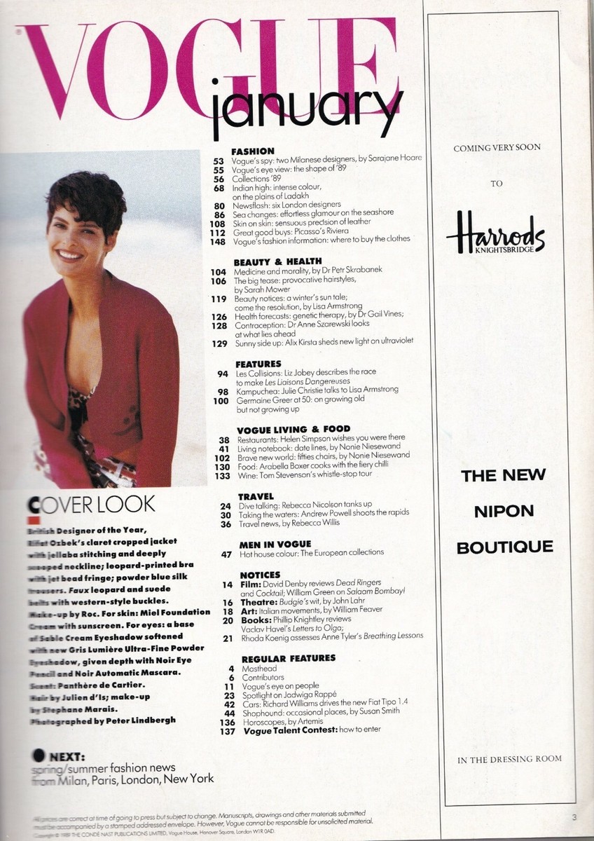 VOGUE UK 1989 LINDA EVANGELISTA FAMKE JANSSEN CINDY CRAWFORD PETER