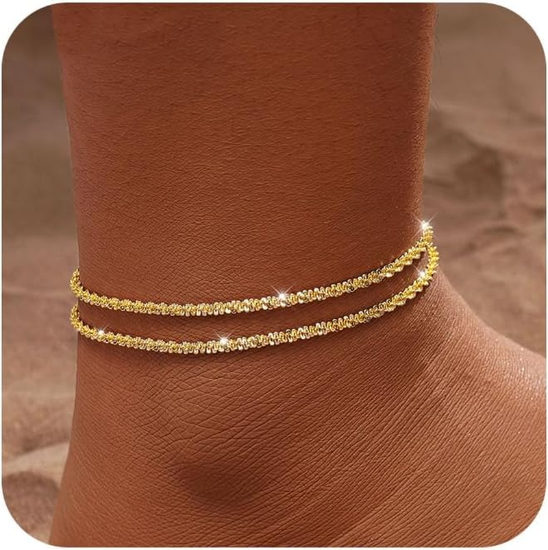 14K Gold & Silver Waterproof Anklet Bracelet for Women