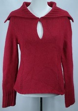 Woman's Express Red Merino Wool/Angora Keyhole Collared L/S Sweater - Sz L