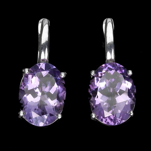 Boucles D'oreilles Argent 925 - Tanzanite Et Améthyste Ovale - Pierres Naturelles