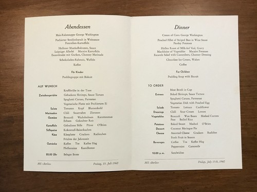 1960 MS Berlin Dinner Menu - North German Lloyd - Picture 2 of 2