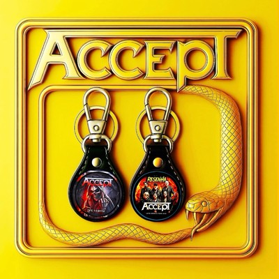 ACCEPT GERMAN ROCK BAND  LIFE IS A BITCH  TWO LEATHER KEYCHAINS   