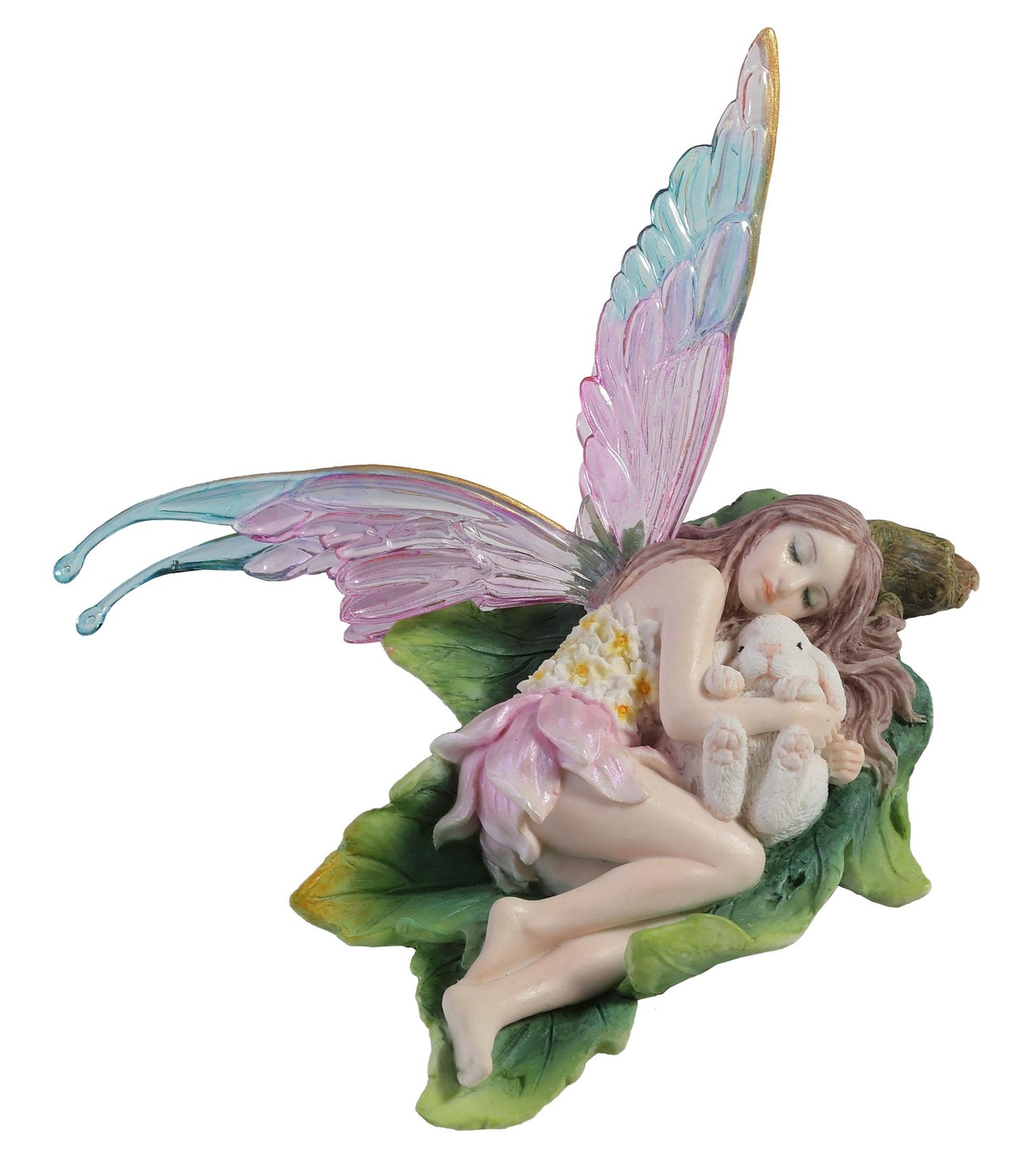 Stellate Fairy Cuddling a Tiny Bunny Fairy Figurine