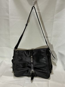 Versace Black Leather Messenger Bag with Silver Buckle Used