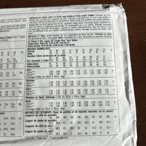 Simplicity Pattern 8964 Misses Pants,Shorts,Top,Unlined Jacket Sz 12-16  - Picture 3 of 3