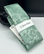 Calvin Klein Men's Polyester Tie  Sage  Floral Pattern  NEW MSRP: 69.50