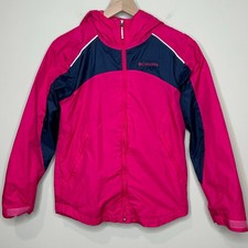 Columbia Sportswear Pink Rain Jacket Size L 14/16 Hood Water Resistant Nylon