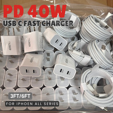 For iPhone iPad Samsung Android 40W Fast Charger USB C Cube PD Type C Cable Lot