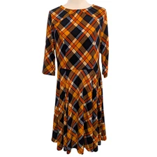 Unique Vintage Womens Size 1X/16 Stephanie Orange Blue Plaid Skater Flare Dress