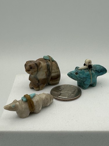 Three Native American Carved Stone Woodland Fetishes - Afbeelding 1 van 5