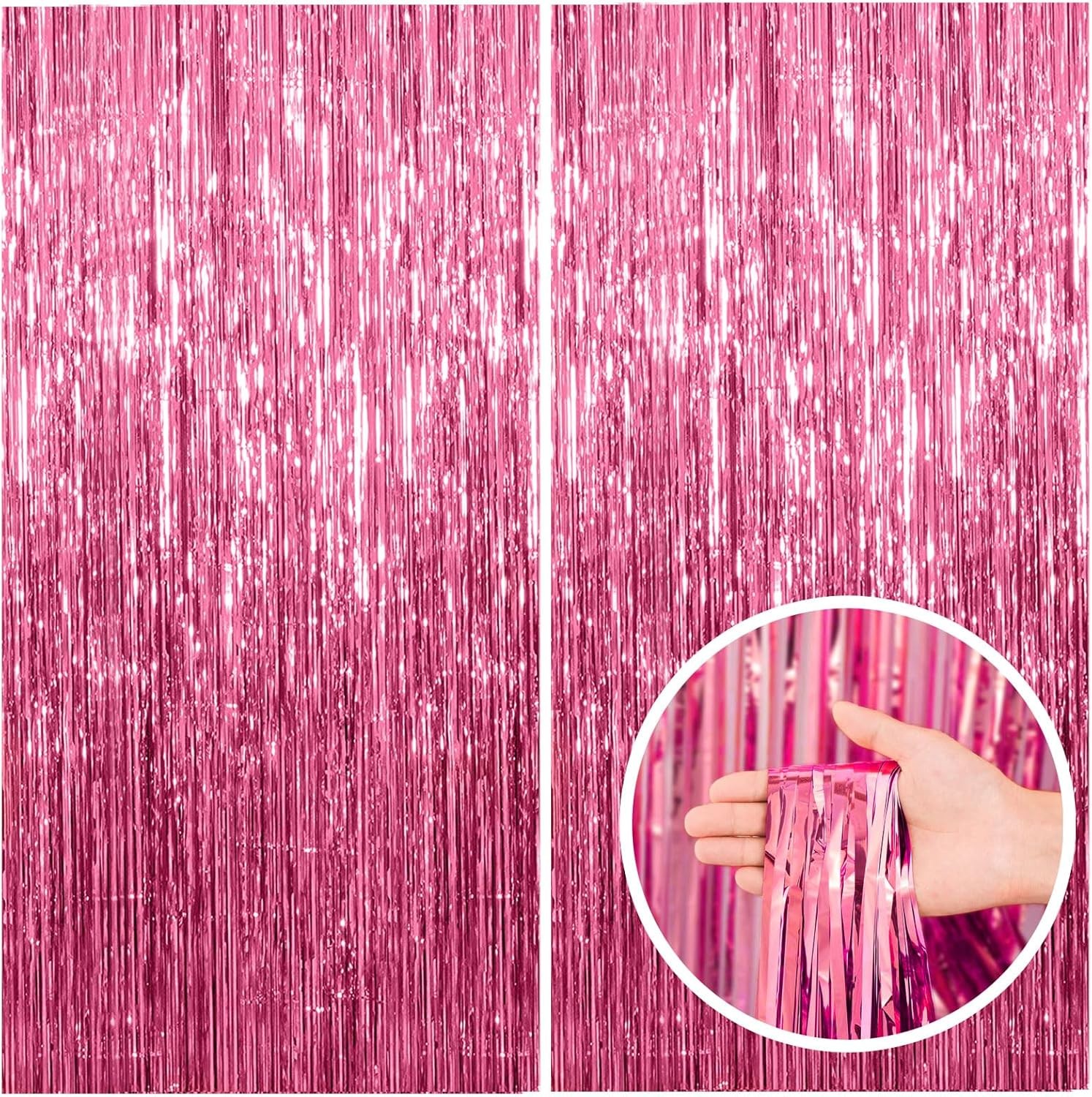 Pink Tinsel Curtain Backdrop 2 Pack Foil Fringe Party Decorations Photo Booth