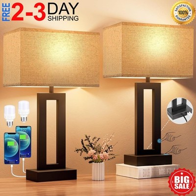 Nightstand Table Lamps for Bedrooms Set of 2 Touch Bedside Lamp with USB C+A