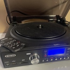 Jensen JTA-460 Stereo Turntable Black USB SD AM/FM Remote 33/45/78 RPM Headphone