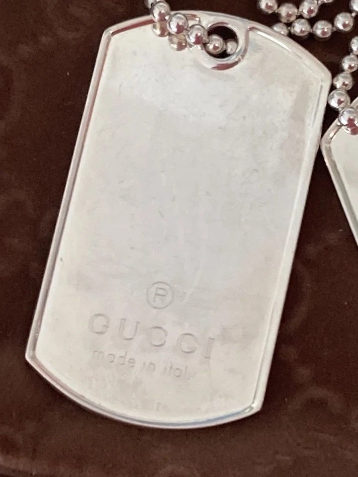 AUTÉNTICO COLLAR DE CADENA Y PLATA ESTERLINA DOBLE ETIQUETA DE PERRO GUCCI PARA HOMBRE ¡EXCELENTE! Foto 4 de 4