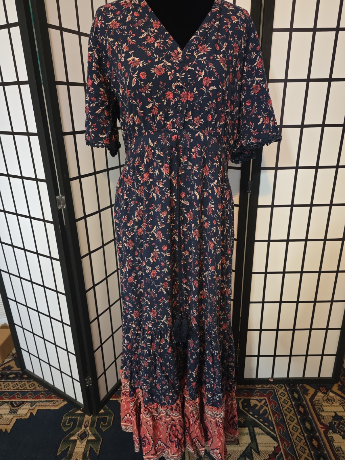Midi Sundress Short Bell Sleeve, Empire Waist button Front Size XL-image
