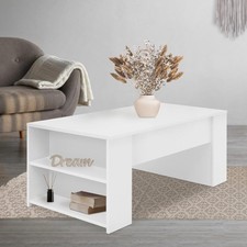 Table basse blanc salon table d'appoint en MDF avec 2 étagères moderne élégant