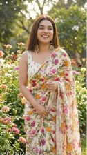 Indian Bollywood Party Wear Georgette Saree For Women Floral Printed Saree
