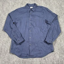 Uniqlo Shirt Mens Medium Blue 100% Line Long Sleeve Button Up Preppy Resort Wear