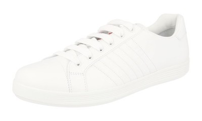 PRADA Leather Sneakers - LINEA ROSSA RED STRIPE - White - NEW