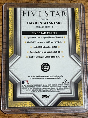 2023 Topps Five Star Autographs Hayden Wesneski #FSA-HW Rookie Auto Astros RC - Picture 2 of 2