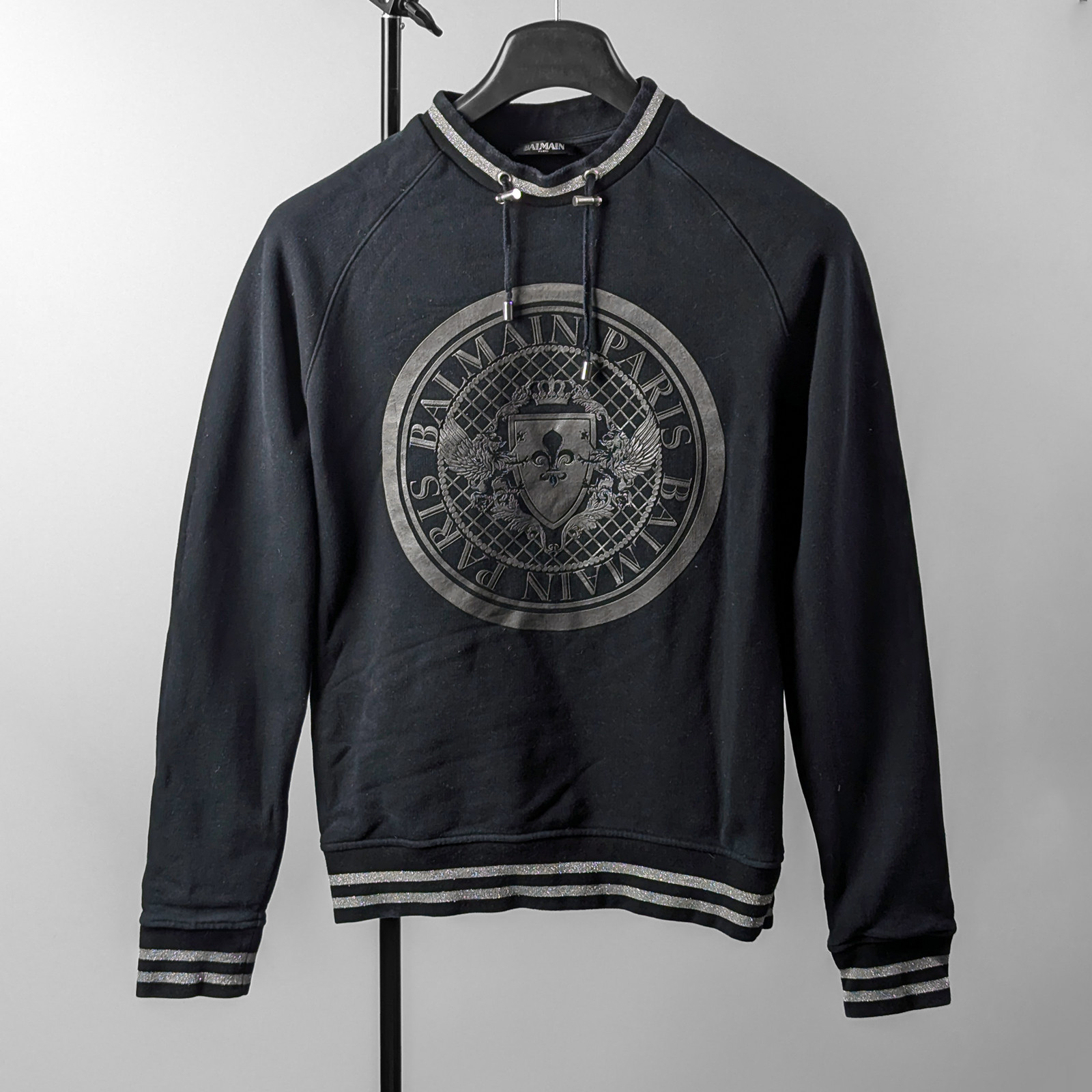 Balmain Crest Logo Drawstring Pullover Sweater Sw… - image 1