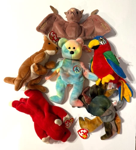 Ty Beanie Babies Vintage Lot! (6) Peace Bear Snort Claude Batty Pouch Jabber