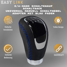 Universal Schaltknauf 5/6 Gang Manuell Schalthebel Adapter Echtes Leder Blau NEU