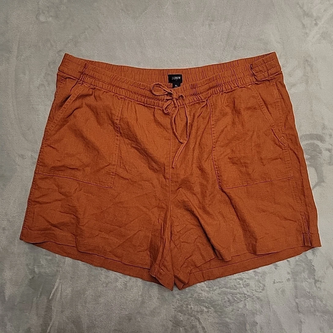 J. Crew Shorts Womens XL Rust Linen Blend Elastic Waist Drawstring Comfy NEW