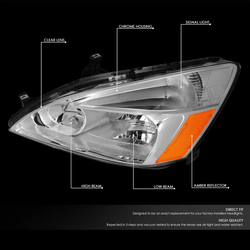 ДЛЯ 03-07 ХОНДА АККОРД ХРОМИРОВАННЫЙ КОРПУС ЯНТАРНАЯ СТОРОНА ФАРЫ ФАРЫ ФАРЫ ФАРЫ + НАБОР ИНСТРУМЕНТОВ - Изображение 2 из 4