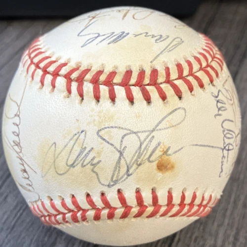 1996-1997 Cincinnati Reds team signed autographed baseball. Barry Larkin