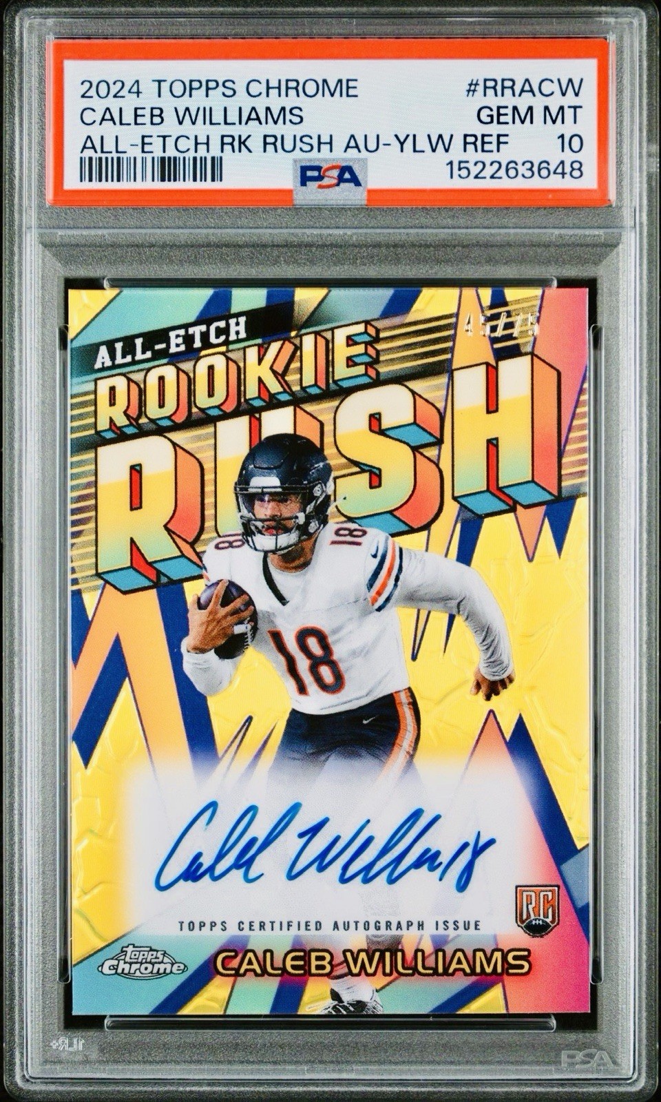 Caleb Williams Topps Chrome Chrome All-Etch Rookie Rush Autographs #RRACW Yellow Refractor