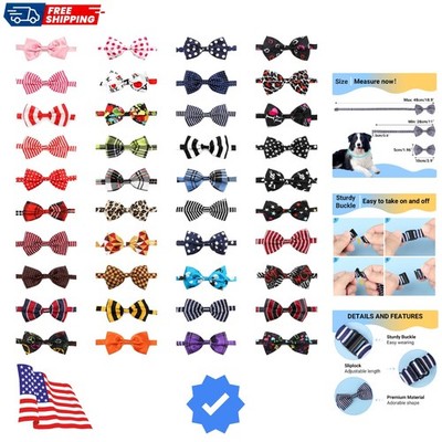 Dog Bow Ties, 40 PCS Pet Neck Bows, Bulk Pet Bowties with Adjustable Collar, ...