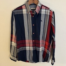 Burberry Kids Plaid Check Long Sleeve Button Up Shirt Blue Red Size Medium