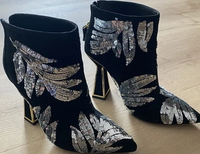 KAT MACONIE Damen Stiefeletten 37 Schwarz Silber Pailletten Blockabsatz - Bild 1 von 4