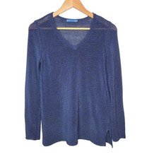 J McLaughlin Navy Blue V Neck Knit Long Sleeve Sweater Top Women Size Medium