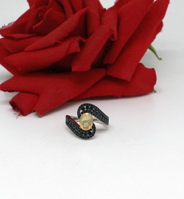 Sterling Silver NWOT JTV Opal & Black Spinel Ring Size  10 5.49g  CAT RESCUE